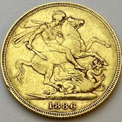 1886 Full Sovereign - Young Victoria - Melbourne