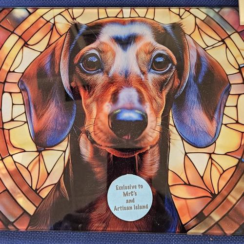 Daschund 2 Glass Chopping Board Leaded Light Seller 290 + Free Stand