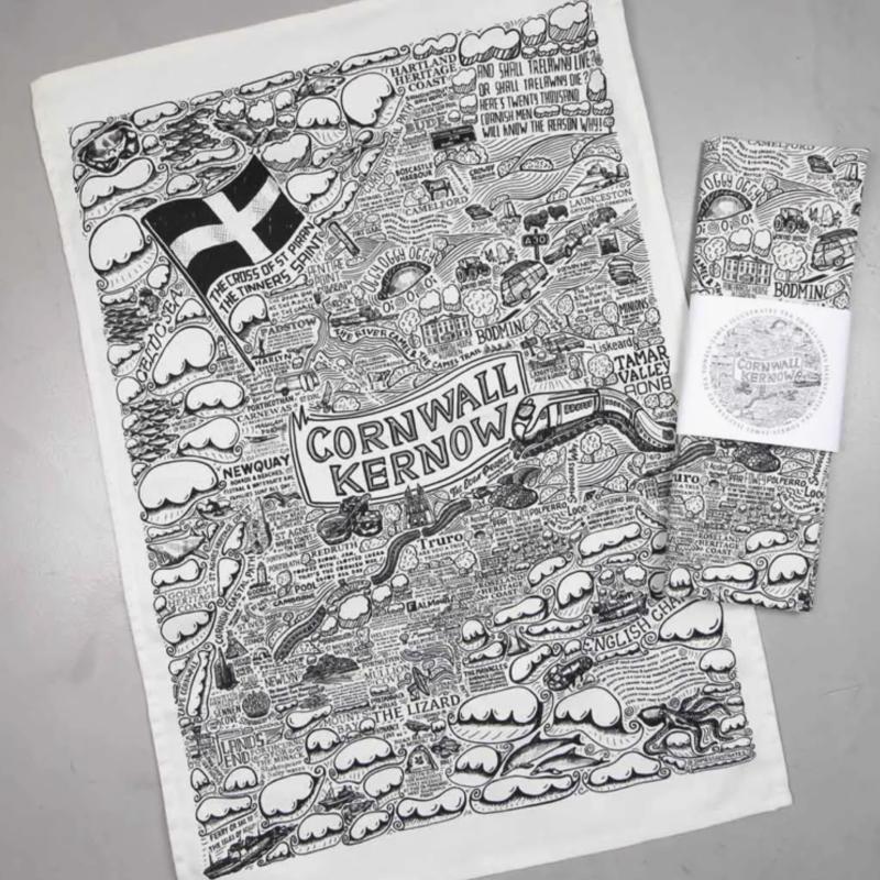 Cornwall Kernow Heavy Cotton T Towel Hand Drawn Map Artist & Brand James Illustrates