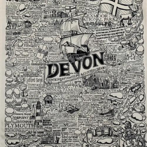 Devon Heavy Cotton T Towel Hand Drawn Map Artist & Brand James Illustrates