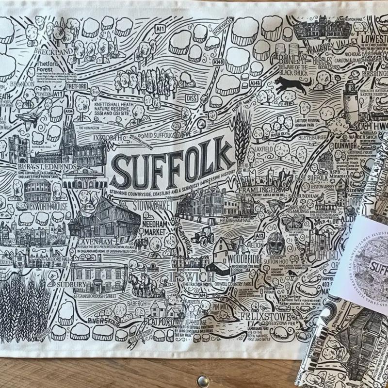 Suffolk Heavy Cotton T Towel Hand Drawn Map By James Illustrates