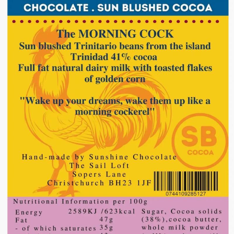 The Morning Cock Full Cream Milk & Toasted Morning Flakes Made Sunshine Chocolate