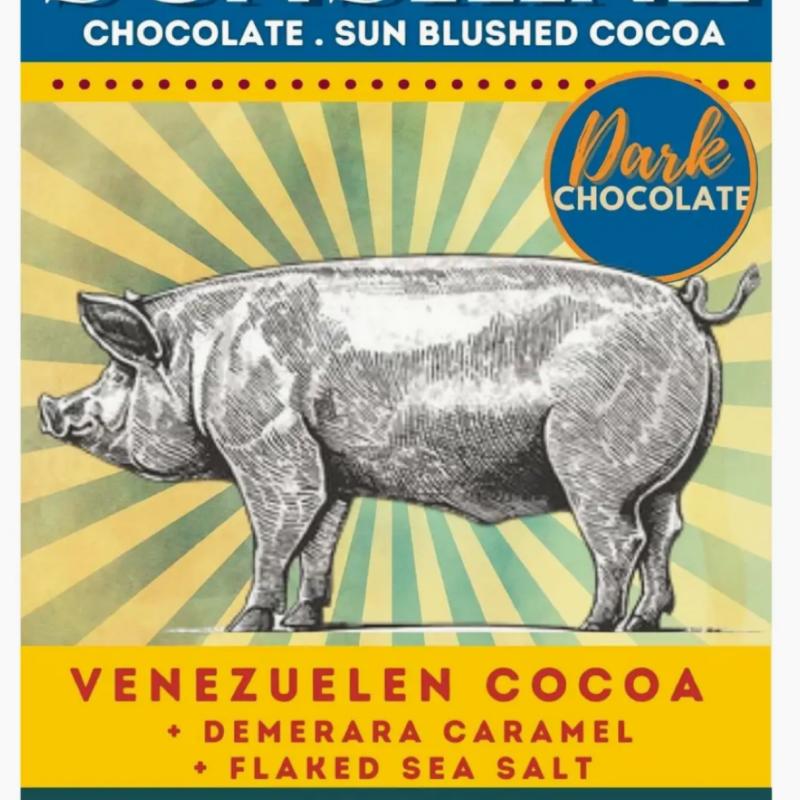 The Salty Pig Dark Caramel Salted Flakes Choc Bar Made By Sunshine Chocolate