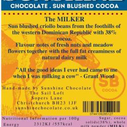 The Milker Dominican Sun Blushed Cocoa Choc Bar Made By Sunshine Chocolate