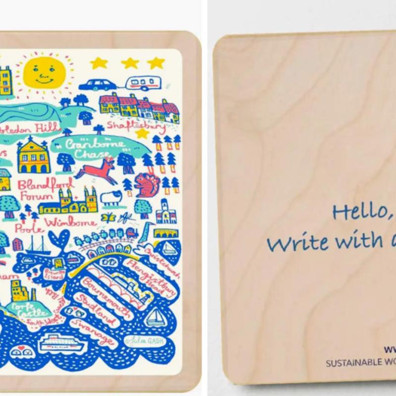 Dorset Map Postcard From The Wooden Postcard Company