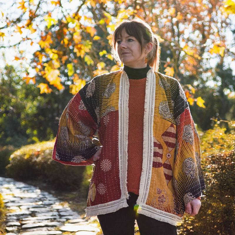 Random Colour And Design Kantha Fringed Jacket - Every One Is Different