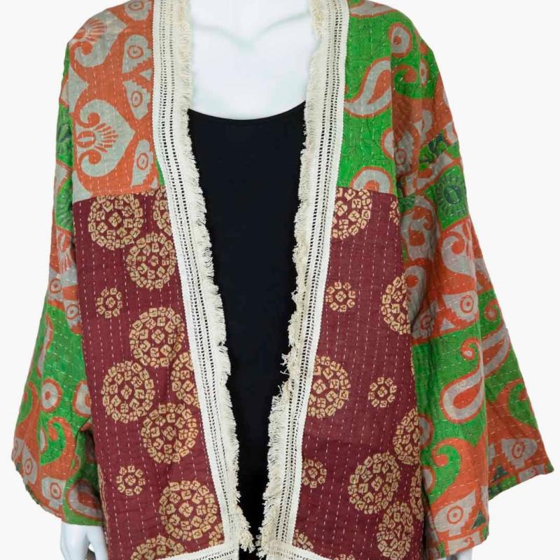 Random Colour And Design Kantha Fringed Jacket - Every One Is Different