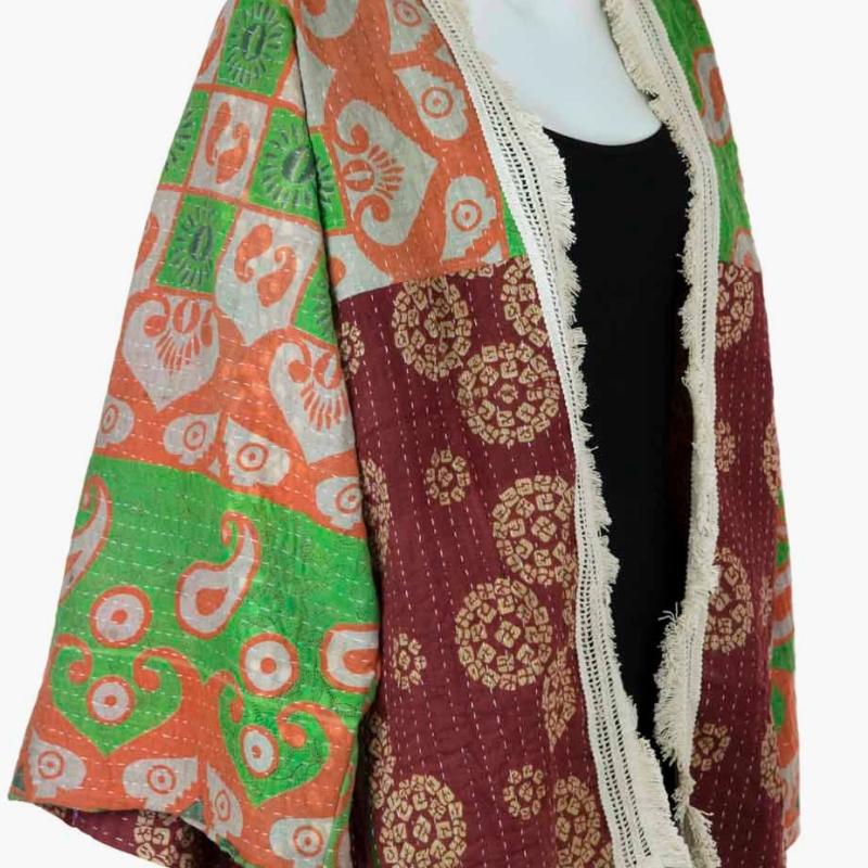 Random Colour And Design Kantha Fringed Jacket - Every One Is Different