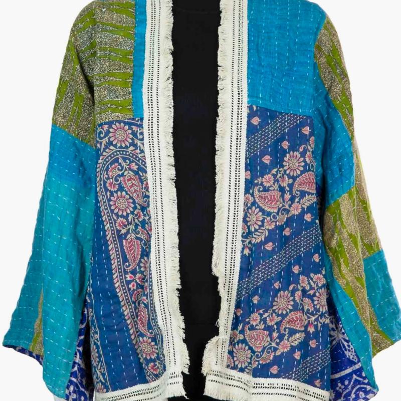 Random Colour And Design Kantha Fringed Jacket - Every One Is Different