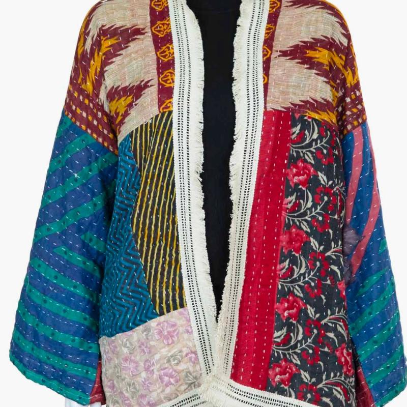 Random Colour And Design Kantha Fringed Jacket - Every One Is Different