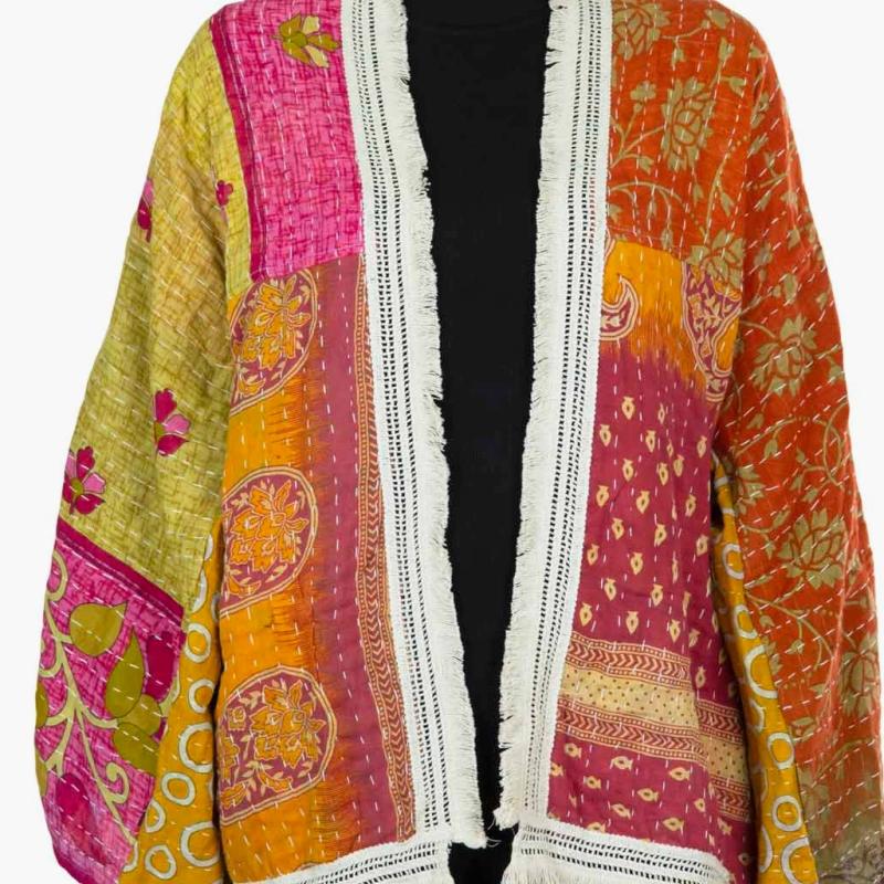 Random Colour And Design Kantha Fringed Jacket - Every One Is Different