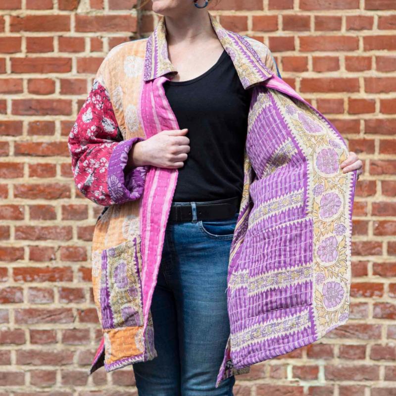 Random Colour And Design Kantha Reversible Jacket - Every One Is Different