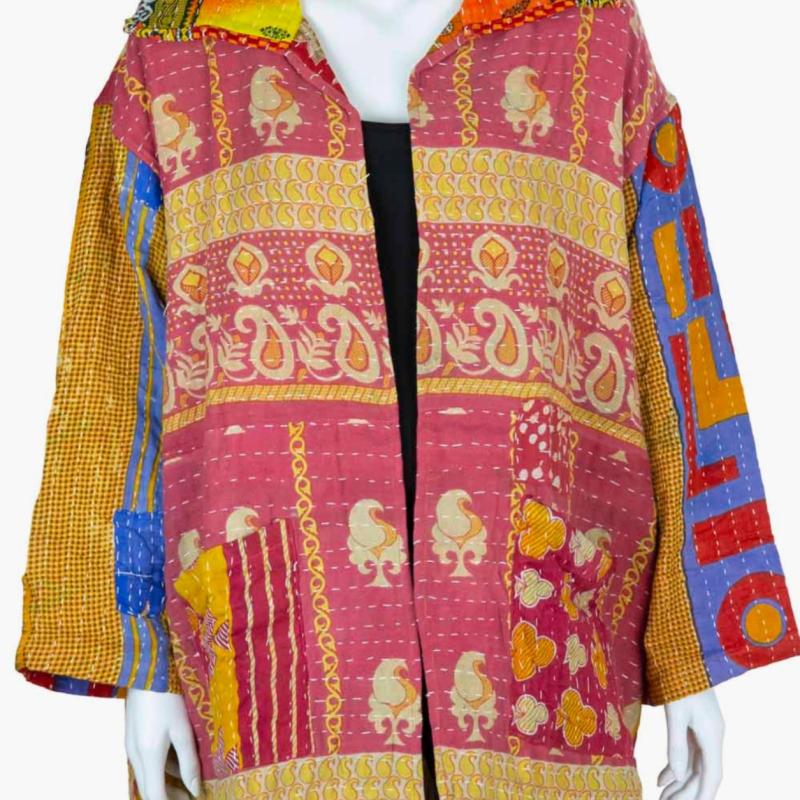 Random Colour And Design Kantha Reversible Jacket - Every One Is Different