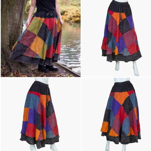 Random Colour And Design Patch Stonewash Skirt - Every One Is Different