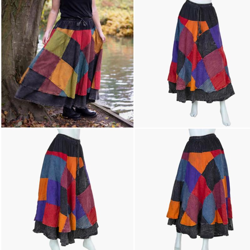 Random Colour And Design Patch Stonewash Skirt - Every One Is Different