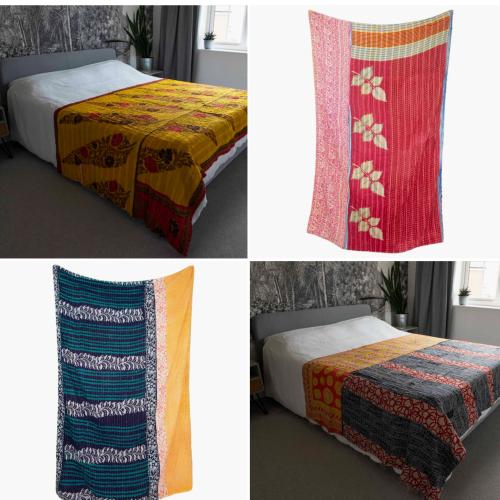 Random Colour And Design Kantha Bedspread - Every One Is Different