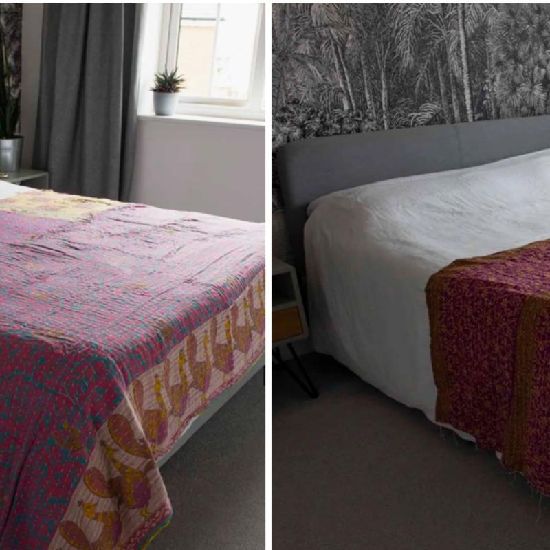 Random Colour And Design Kantha Bedspread - Every One Is Different