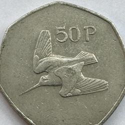 Ireland 1970 50p Fifty Pence Irish Harp Eire Woodcock Bird