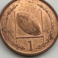 Isle Of man IOM 1999 1p One Penny Coin Rugby Ball