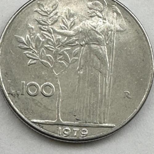 Italy 100L One Hundred Lire Coin 1979 Goddess Minerva Facing Left Reaching an Olive Tree