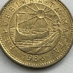 1986 Malta Maltese 1c One Cent Coin Boat Shovel Pitchfork Weasel