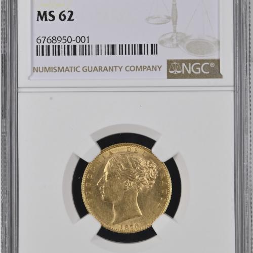 1870 Gold Sovereign WW raised NGC MS 62
