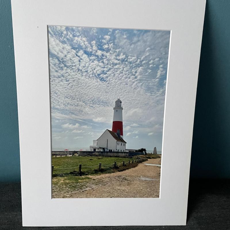 16x12 inch White Mounted Print of Portland Bill Lighthouse Dorset