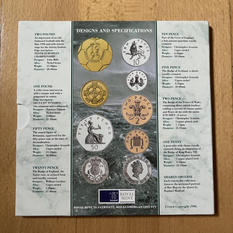 1996 Brilliant Uncirculated Annual Coin Set Royal Mint - contains Football £2 coin