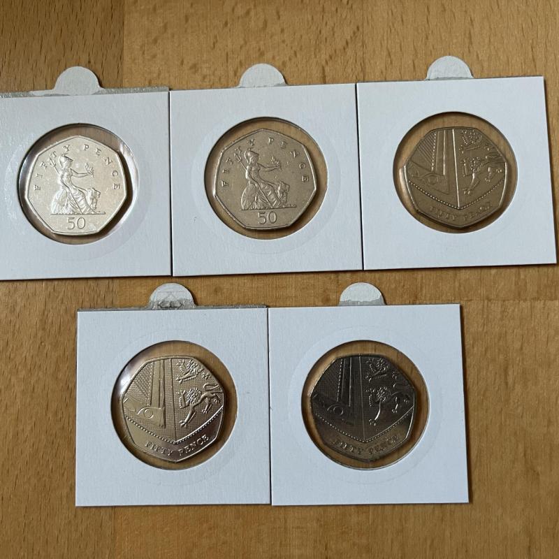 5 x 50p Daterun - 1997, 1998, 2015, 2017, 2019