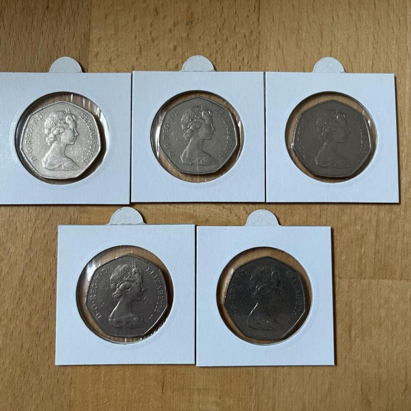 5 x 1973 Large 50p - EC Hands