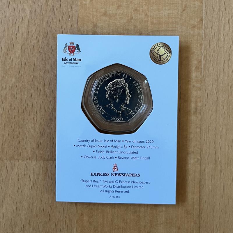 2020 Isle of Man 50p - The Rupert Bear Brilliant Uncirculated in capsule & card