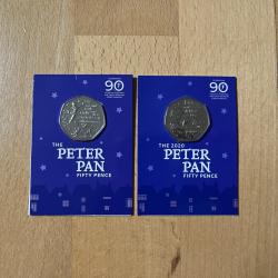 2 x 50p IOM Peter Pan - 2019 & 2020 Brilliant Uncirculated Coins