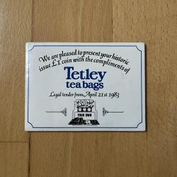 1983 Tetley Teabags, New £1 Coin, Legal tender from April 21st 1983