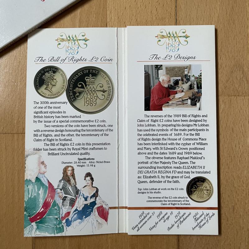 1989 Pritchitt Foods, Bill of Rights, Uncirculated Commemorative £2 Coin