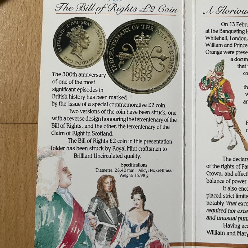 1989 Pritchitt Foods, Bill of Rights, Uncirculated Commemorative £2 Coin