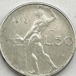 Italy 50 Fifty Lire Coin 1976 God Vulcan Beating Iron on an Anvil