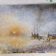 Boats unloading at low tide by Ted Mortimer shelf 277