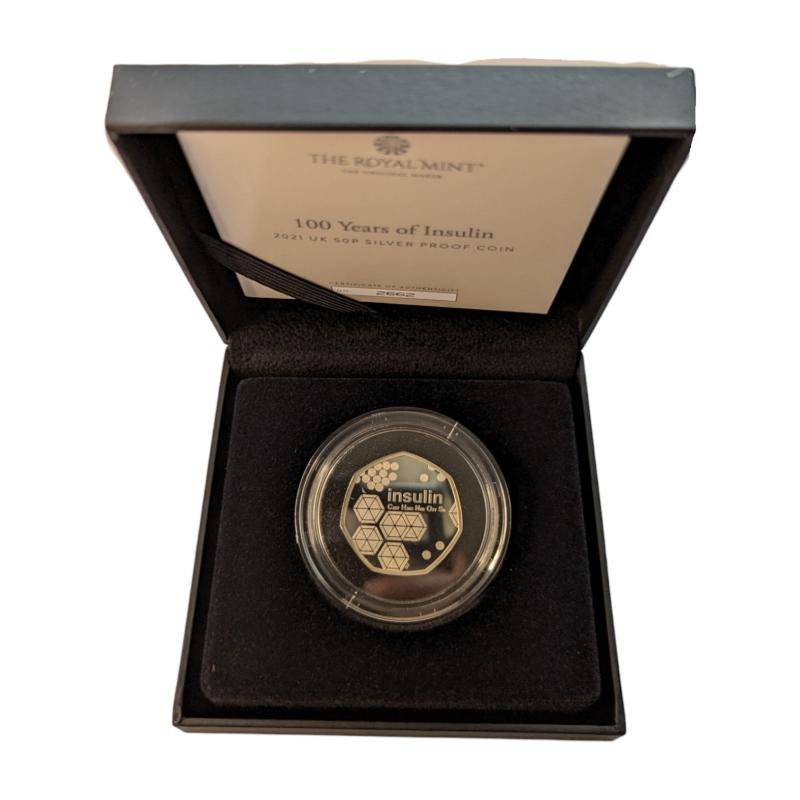 2021 100 Years of Insulin Silver Proof 50p (COA #2662)