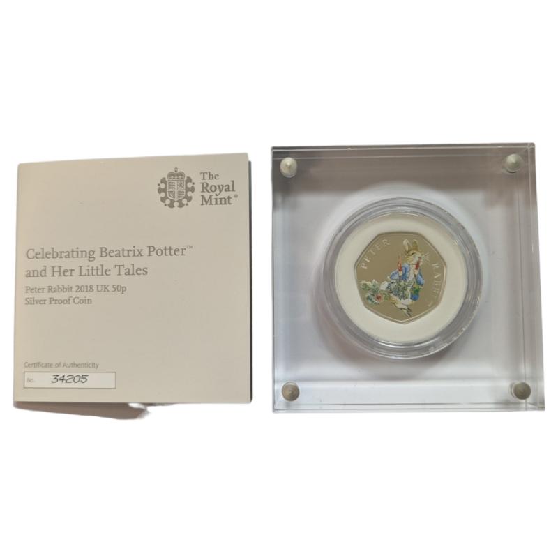 2018 Peter Rabbit Munching Radishes Silver Proof 50p (COA #34205)