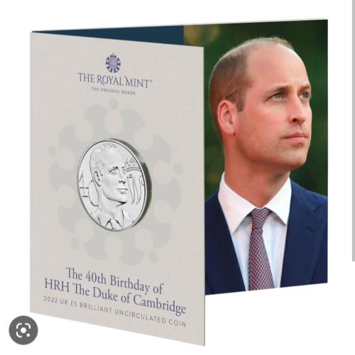 The 40th Birthday of HRH The Duke of Cambridge 2022 UK £5 Brilliant Uncirculated Coin