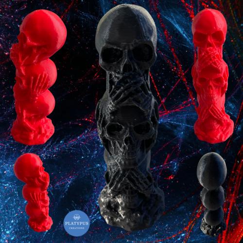 Large Red Skull Tower: See No Evil, Hear No Evil, Speak No Evil.