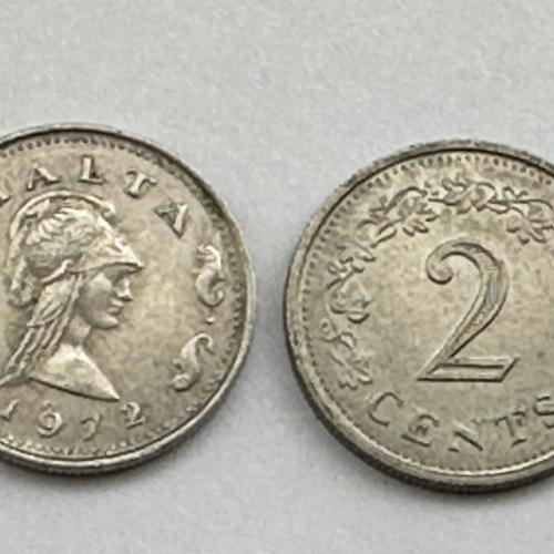 1977 Malta Maltese 2c Two Cent Coin Penthesilea Queen of the Amazons Four dolphins