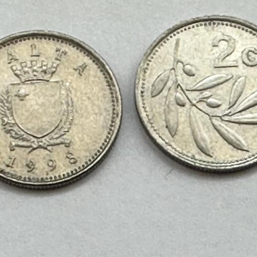 1995 Malta Maltese 2c Two Cent Coin Coat of Arms Olive Branch