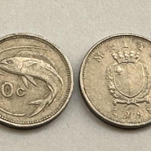 1991 Malta Maltese 10c Ten Cent Coin Dolphinfish Mahi Mahi Coat of Arms
