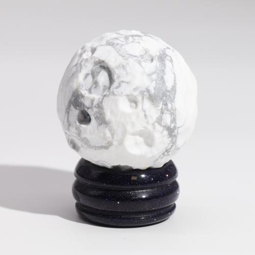 Moon-White Howlite Planet-Sola Goldstone Stand (incl p&p)