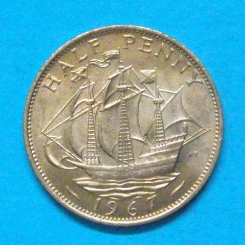 1967 uncirculated Elizabeth II bronze half penny