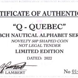 RARE ORIGINAL Q-QUEBEC NAUTICAL ALPHABET SERIES WITH COA OF 100