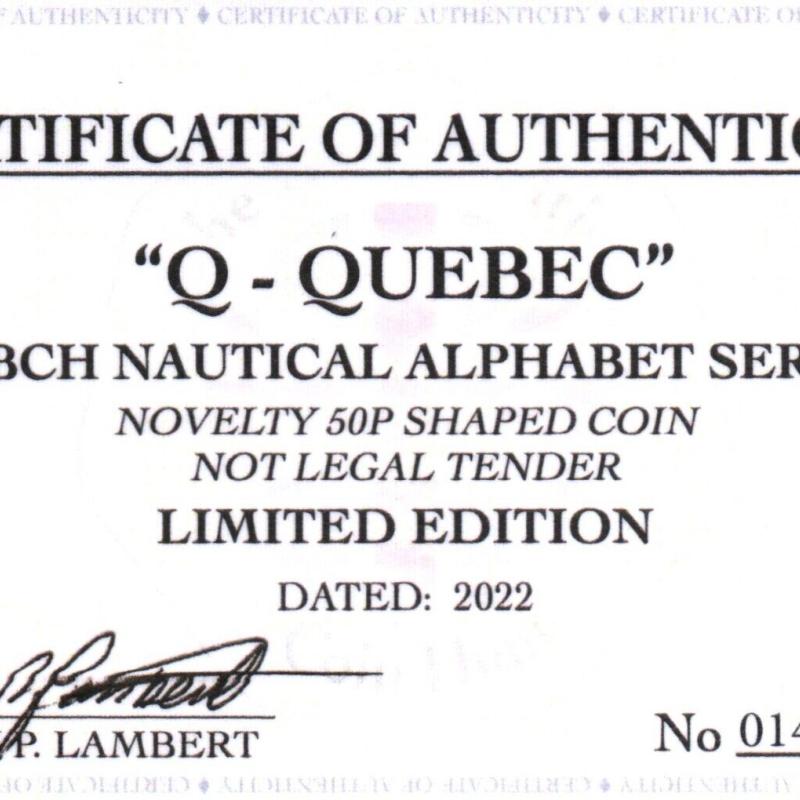 RARE ORIGINAL Q-QUEBEC NAUTICAL ALPHABET SERIES WITH COA OF 100