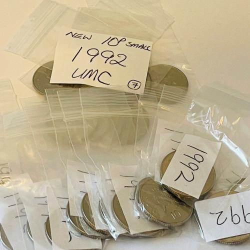 1992 Small Lion Passant Uncirculated Ten pence 10p Coins QE 2nd VAT Receipt 