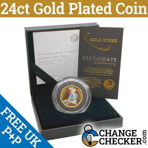 24ct Gold Plated Peter Rabbit Munching Radishes 2018 Silver Proof 50p Rare Limit